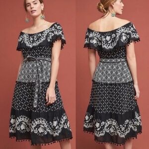 Anthropology size 12 black and white embroidered dress